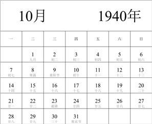 1940年日历